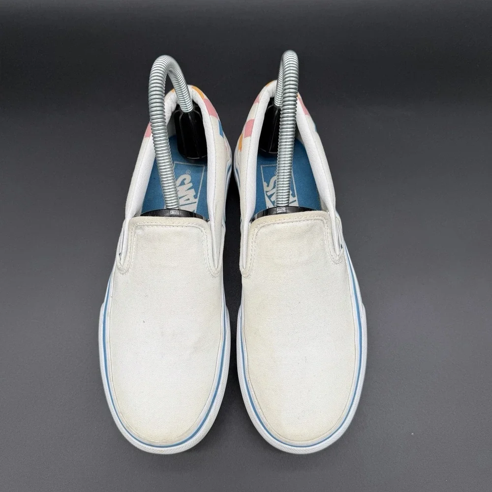 Vans Classic Slip-On Womens‎ Size 6 White Stitch Canvas Checkered Heel Shoes